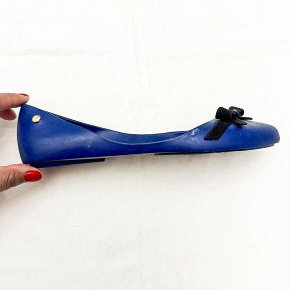 Melissa Trippy Pointed Toe Ballet Flats Blue Black Bow Accent Size 9 - Picture 5 of 6